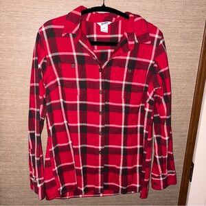 Duluth Trading Flannel Shirt Womens Medium Red Black Checkered Casual Workwear